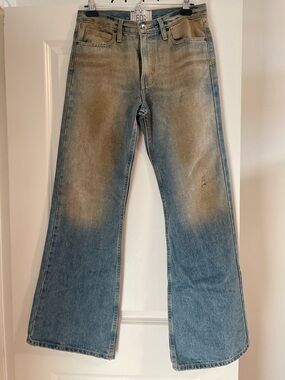 BDG Men's Blue Denim Bootcut Jeans with Tan Fade